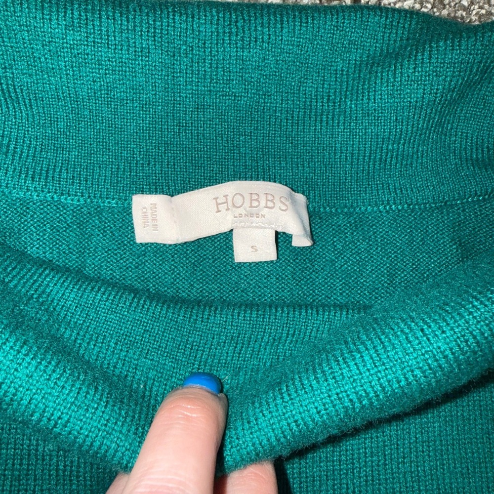 Hobbs London Teal Green Merino Wool Cashmere Blend Cowl‎ Neck Sweater Size S - Picture 3 of 5